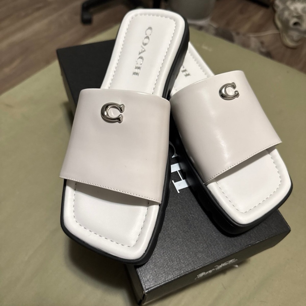 Coach Florence Leather Sandal in Optic White